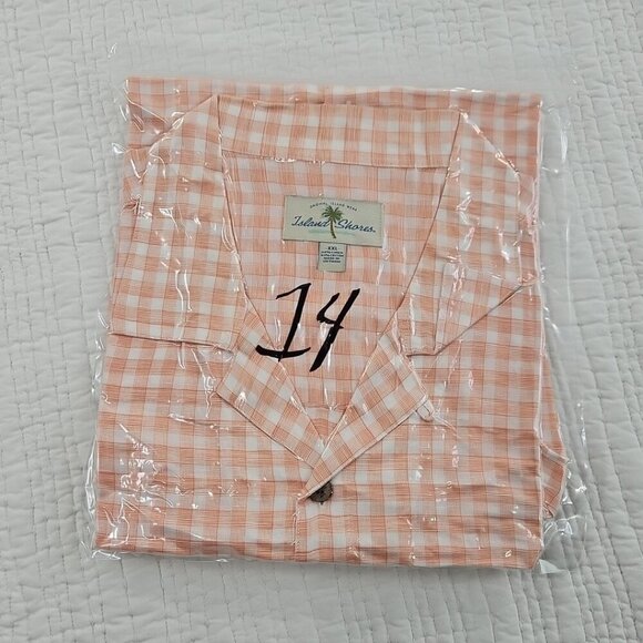 Island Shores Linen Blend Short Sleeve Button Shirt Men's XXL Orange White EUC - Picture 14 of 14